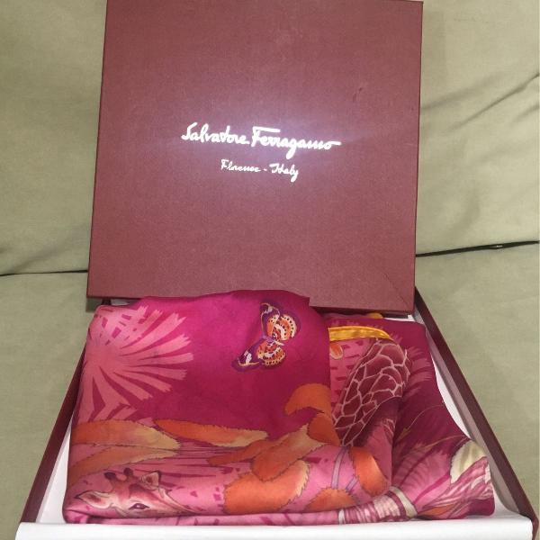 lenço seda salvatore ferragamo rosa e laranja