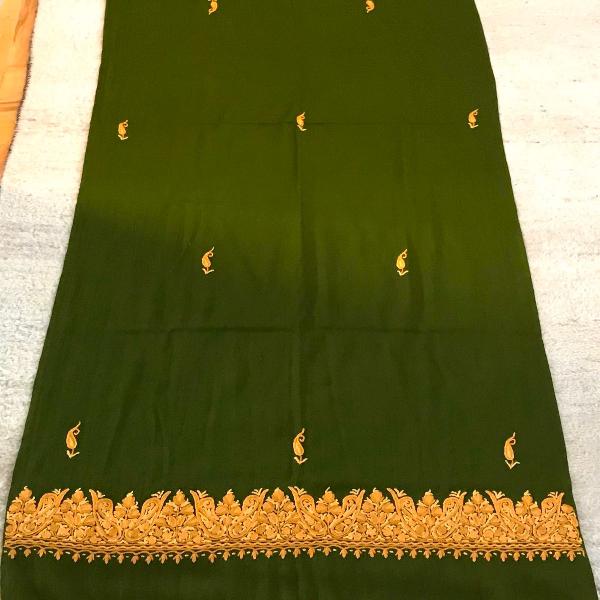 pashmina verde oliva e dourada, nova, da caxemira