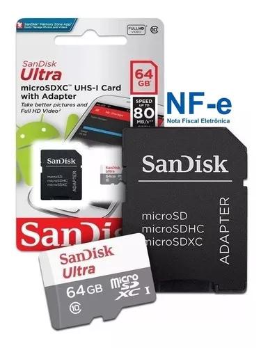 Cartão Micro Sd 64gb Sandisk Classe 10 Ultra Sdhc 80mb/s