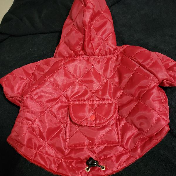 Pet jaqueta capuz, forrada vermelho