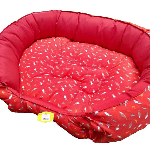 cama oval para pets com zíper vermelha - m