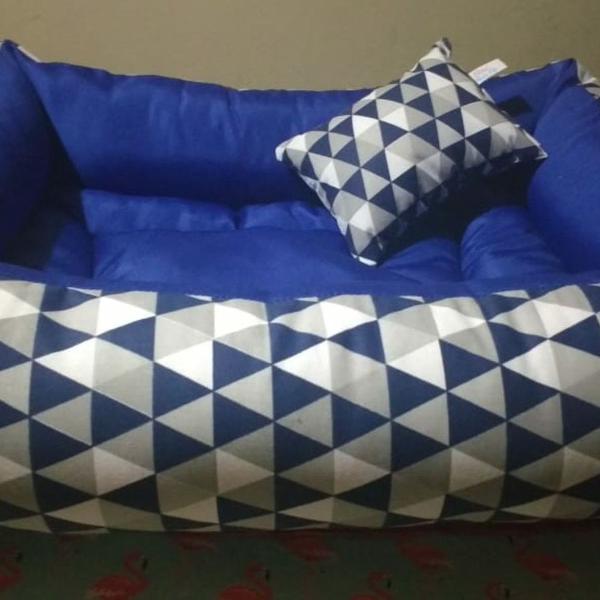 cama para pet quadradra azul estampado
