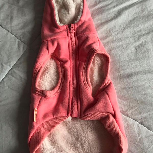 roupa para cães rosa bebê com capuz forrada super
