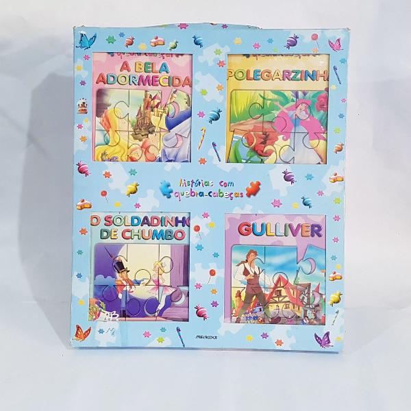 4 livros histórias com quebra-cabeças infantll