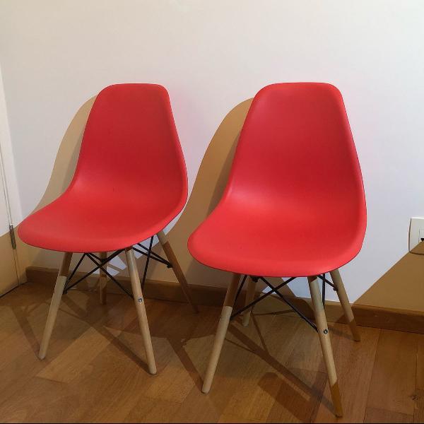 kit 02 cadeiras charles eames wood design eiffel vermelhas