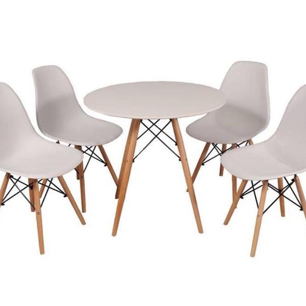 kit mesa de jantar + 4 cadeiras brancas designer eames