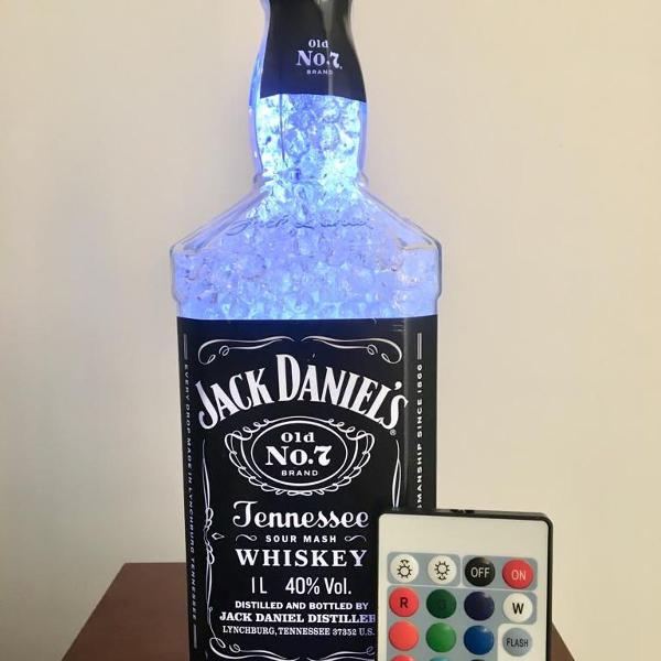 luminária abajur garrafa jack daniel's led controle remoto