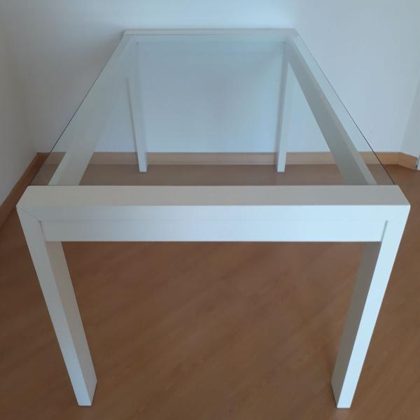 mesa branca com tampo de vidro tok&amp;stok