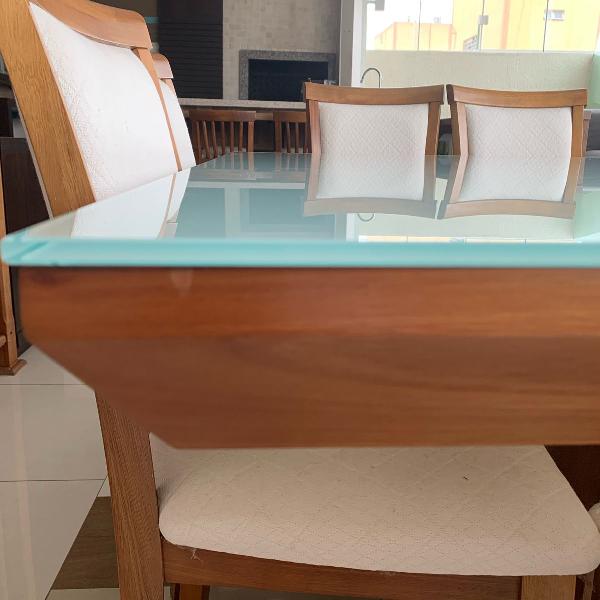 mesa madeira e vidro 8 lugares