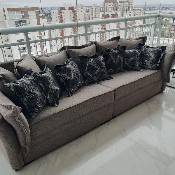 sofá conforto 2,7 cinza em linho sintético moderno sala de