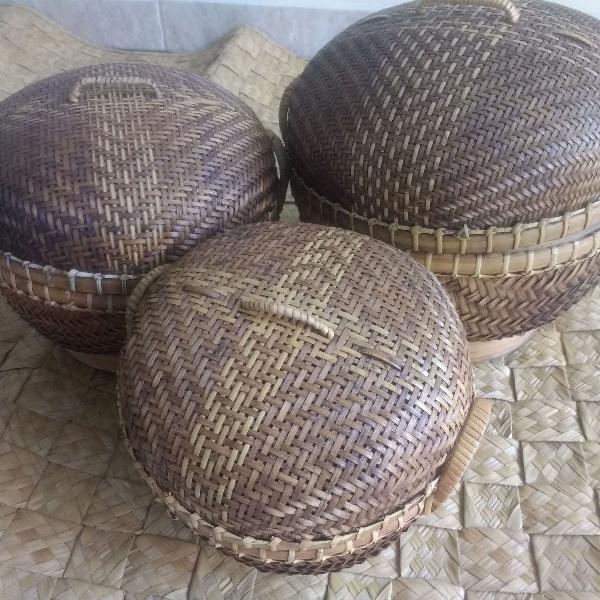 trio de cestos em rattan indonésia