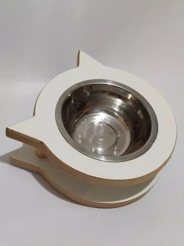 Comedouro Para Gato Mdf Tigela De Inox