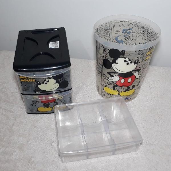 conjunto cesto e gaveteiro Mickey, grátis caixa com