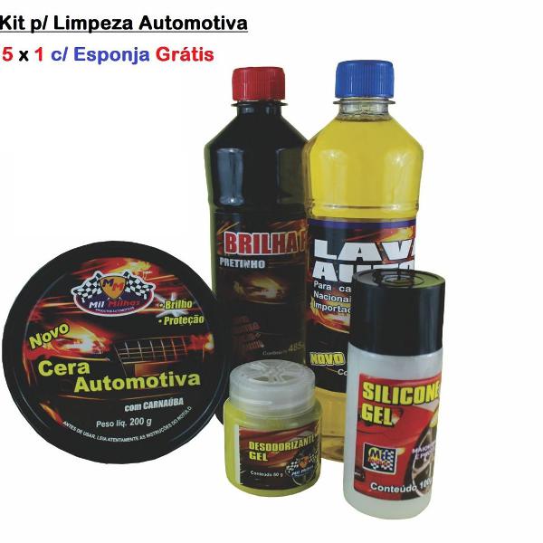 kit limpeza automotiva lava carros motos + silicone + cera
