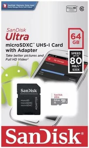 Cartão Micro Sd Sandisk 64gb Ultra Celular Samsung Motorola