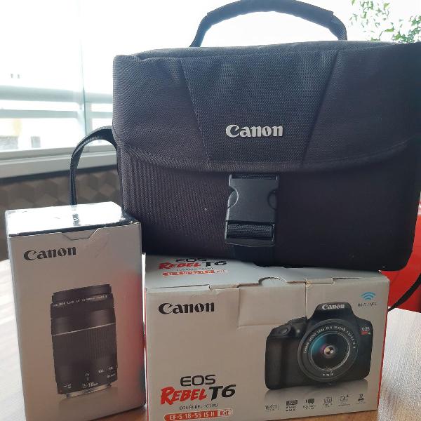 canon t6 kit c/ flash 430exiii rt + 18-55 + 55-250 + 75-300