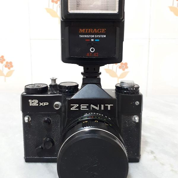 máquina fotográfica antiga zenit 12xp + flash