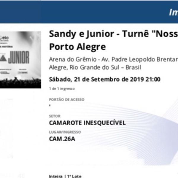 ingresso show sandy e júnior Porto Alegre
