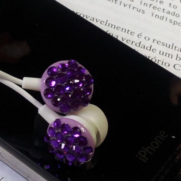 Fone de ouvido cristais luxuosos roxo