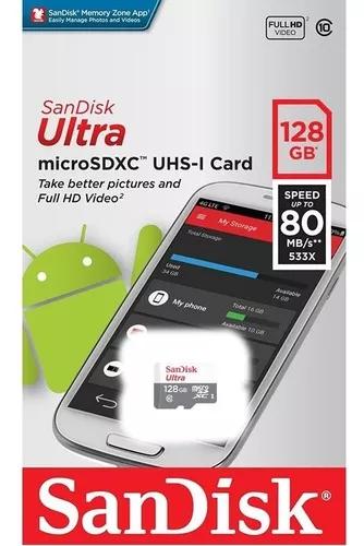 Cartão Micro Sd 128gb Sandisk Classe 10 Ultra Sdxc 80mb/s