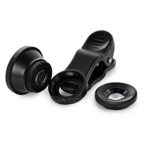Clip + 3 lentes para smartphones - preto