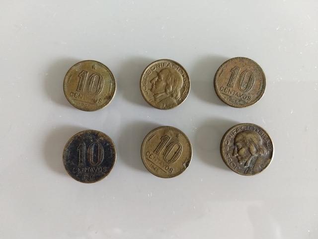 (LOTE com 6 Moedas Antigas Brasileiras) 10 centavos