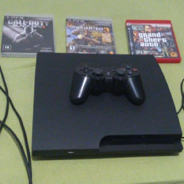 PlayStation 3 com jogos e volante gamer completo