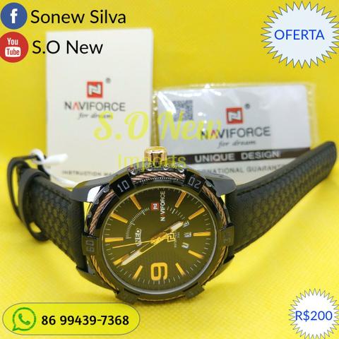 Relógio original Naviforce pulseira de couro legítimo a