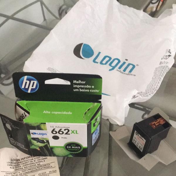 cartucho preto hp 662xl novo! 6,5ml, com garantia de troca