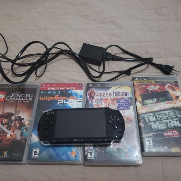 playstation sony psp slim + 4 jogos