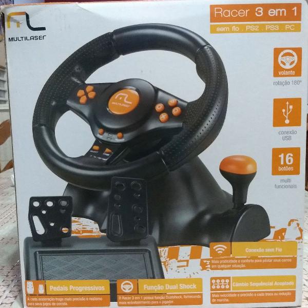 volante e câmbio + pedal para pc, multilaser