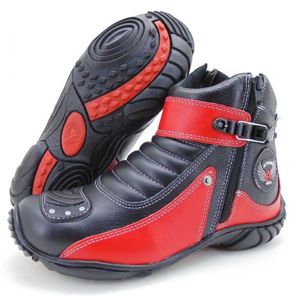 Bota Motociclista Unissex Atron Shoes Preta a Vermelha