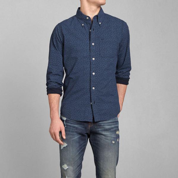 Camisa Social Abercrombie &amp; Fitch Em Azul Com Grafismo