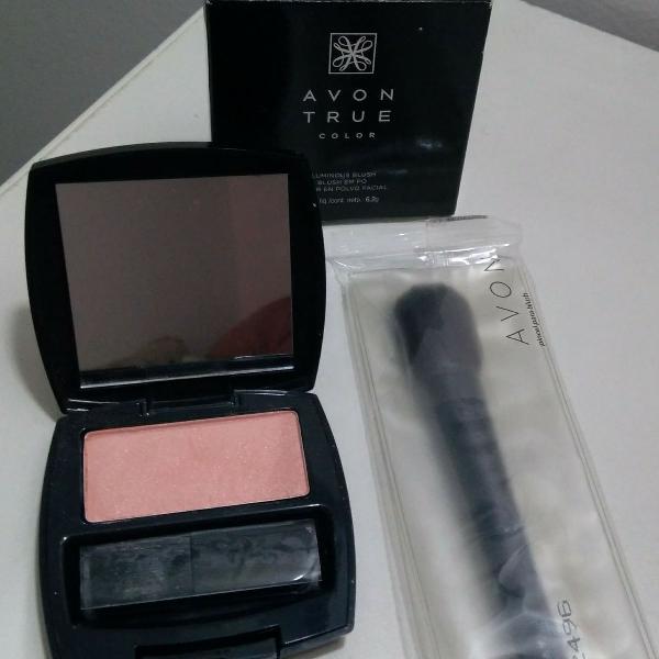 kit blush com pincel de aplicação avon