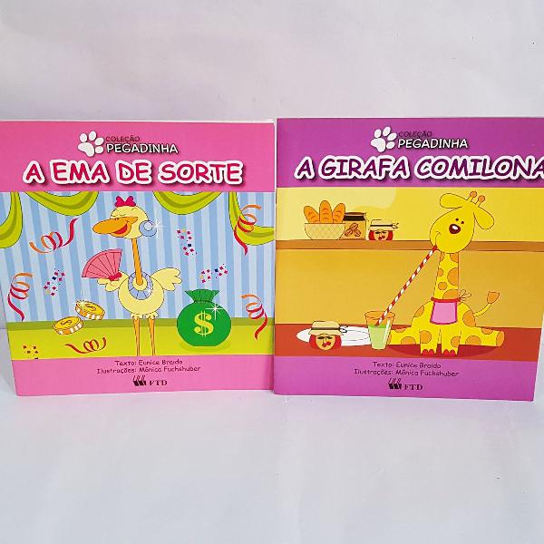 2 livros coleção pegadinha a ema de sorte e a girafa