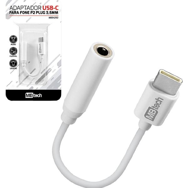 ADAPTADOR TIPO C X P2 BRANCO 10,5CM NA CARTELA