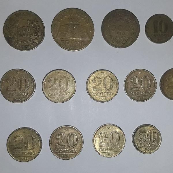 Lote de 17 moedas antigas de reis e cruzeiro em bronze