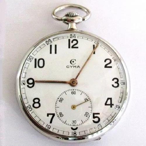 Relógio Bolso Cyma Swiss, Caixa Níquel, Mostrador