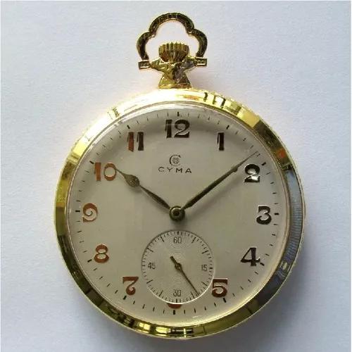 Relógio De Bolso Antigo Cyma Swiss, Folhado A Ouro Mod. 777