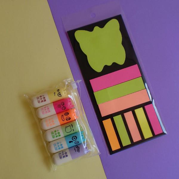 mini marca texto e post-its