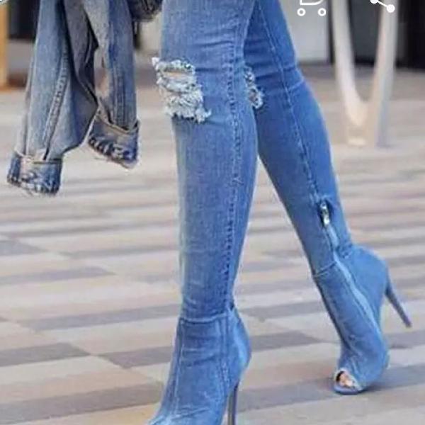 Bota Jeans (Aliexpress) acima do joelho