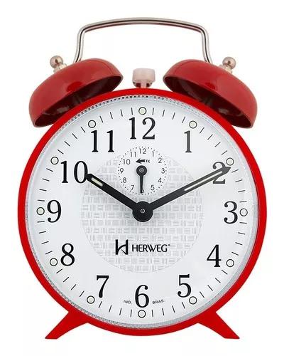 Relógio Despertador A Cordas Campainha Vermelho Herweg