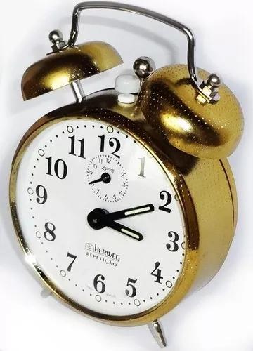 Relógio Despertador Antigo A Cordas Dourado Herweg 2370