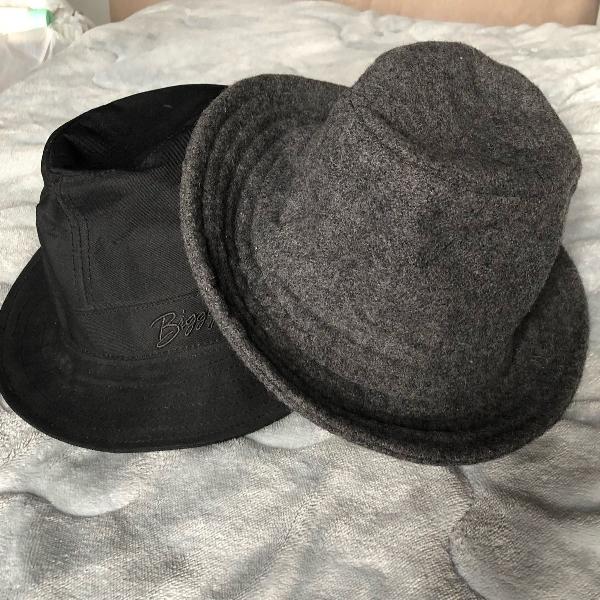 dois chapéus preto e cinza