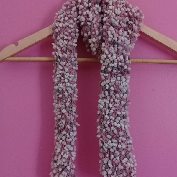 Cachecol feminino, de lã de bolinhas, rosa