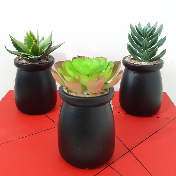 Trio Mini vasinhos de suculentas artifíciais decoração