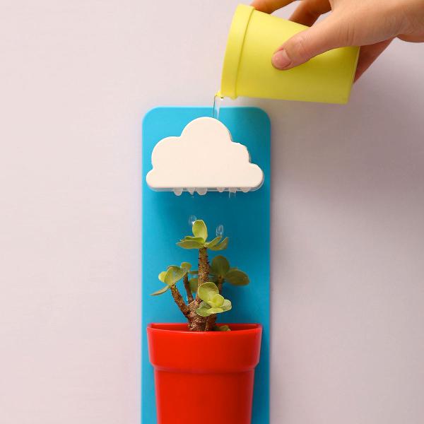 Vaso para plantinha colorido chuva nuvem