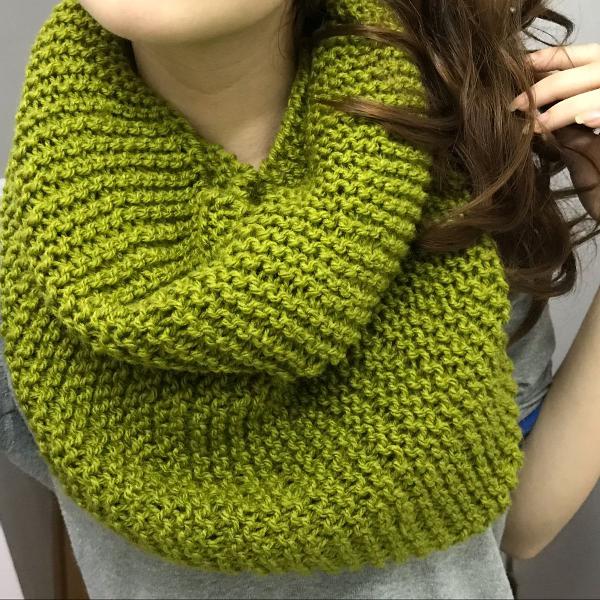 cachecol duas voltas verde grama tricô lã para frio