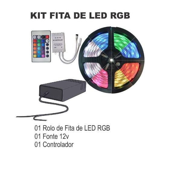 fita led 5 metros rgb 16cores 5050 ip65 fonte controle