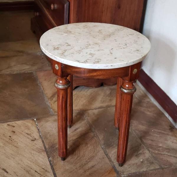 mesa lateral madeira meresier louis xv marmore bronze